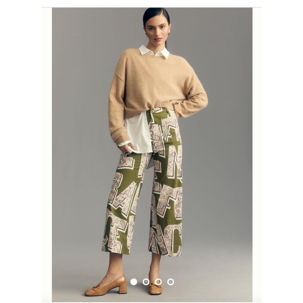 NWT Anthropologie Maeve The Colette Cropped Wide-Leg Pants 23Tall Letters #7H451